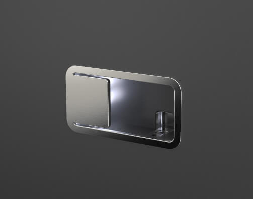 Nahaufnahme eines modernen Edelstahl-Stoßgriffs an einer Aluminium-Haustür